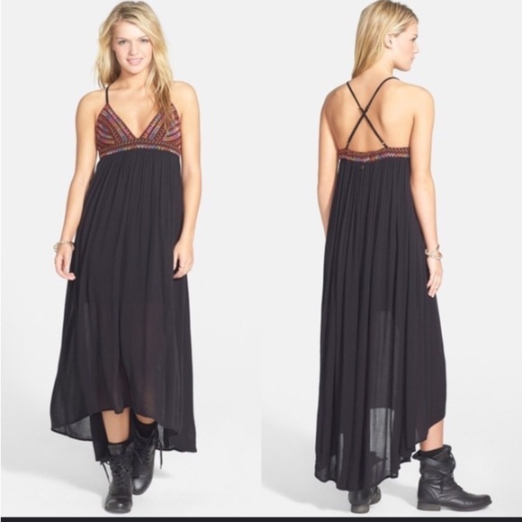 Billabong Dresses & Skirts - Billabong Wild Skies Maxi Dress Embroidered Empire Waist Gauze Cotton Festival